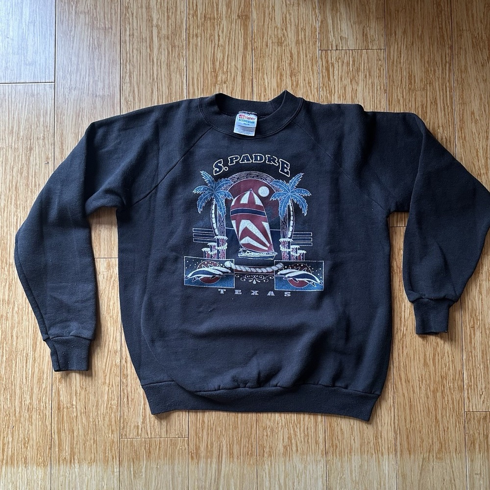 80's Vintage Hanes South Padre Island Texas Blue Crewneck Adult Unisex Medium
